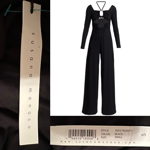 Susana Monaco Chest Cut-Out Jumpsuit black size Small - Picture 5 of 7
